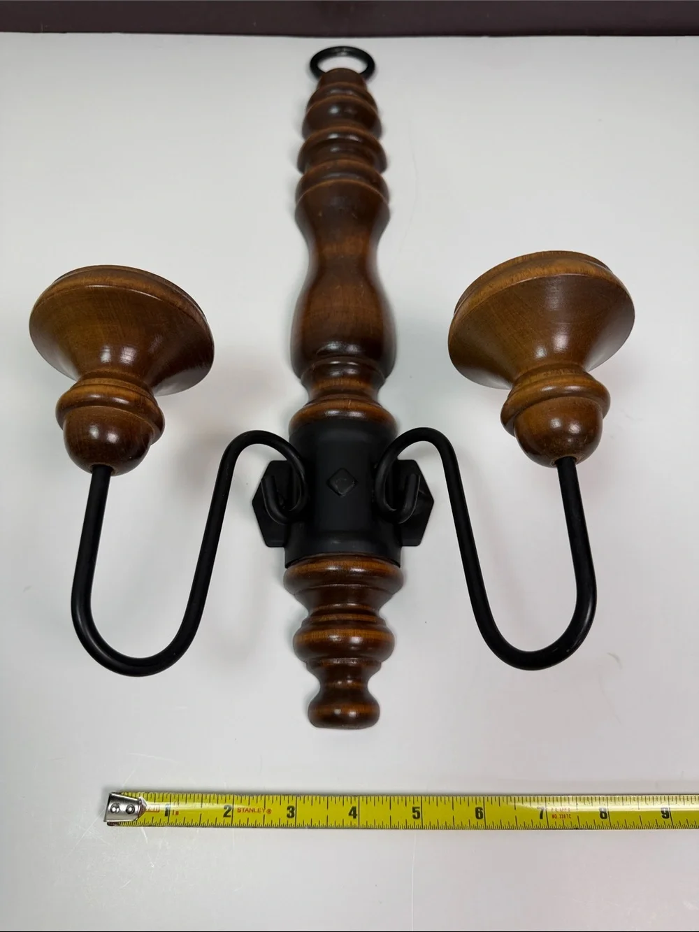 Vintage Wood & Metal 2 Arm Wall Candle Holder Sconce Farmhouse Cottagecore
